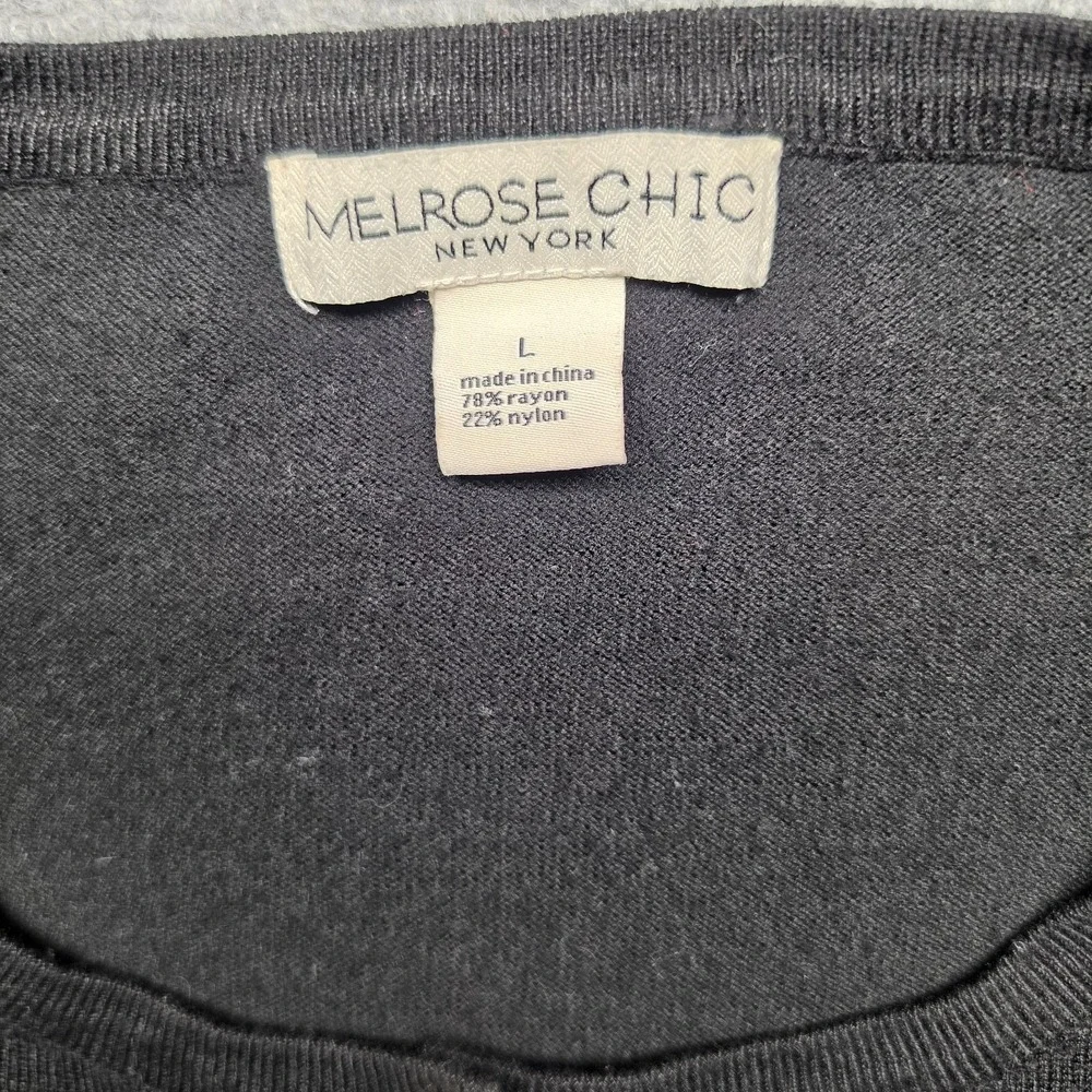 Melrose Chic Womens L Black Scoop Neck Cardigan Classic Soft Fine Knit Sweater